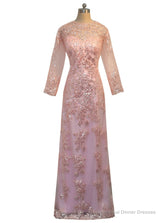 A-line Pink Lace Long Sleeves Appliques Mother Of The Bride Dresses